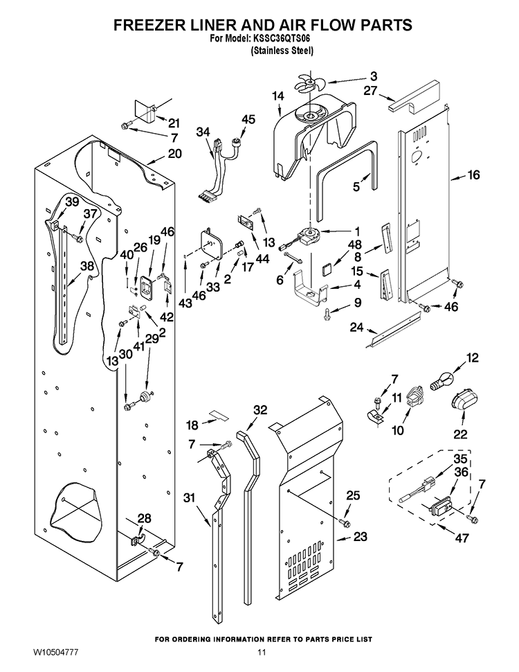 FREEZER LINER AND AIR FLOW PARTS Diagram and Parts List for KSSC36QTS06  KitchenAid Refrigerator