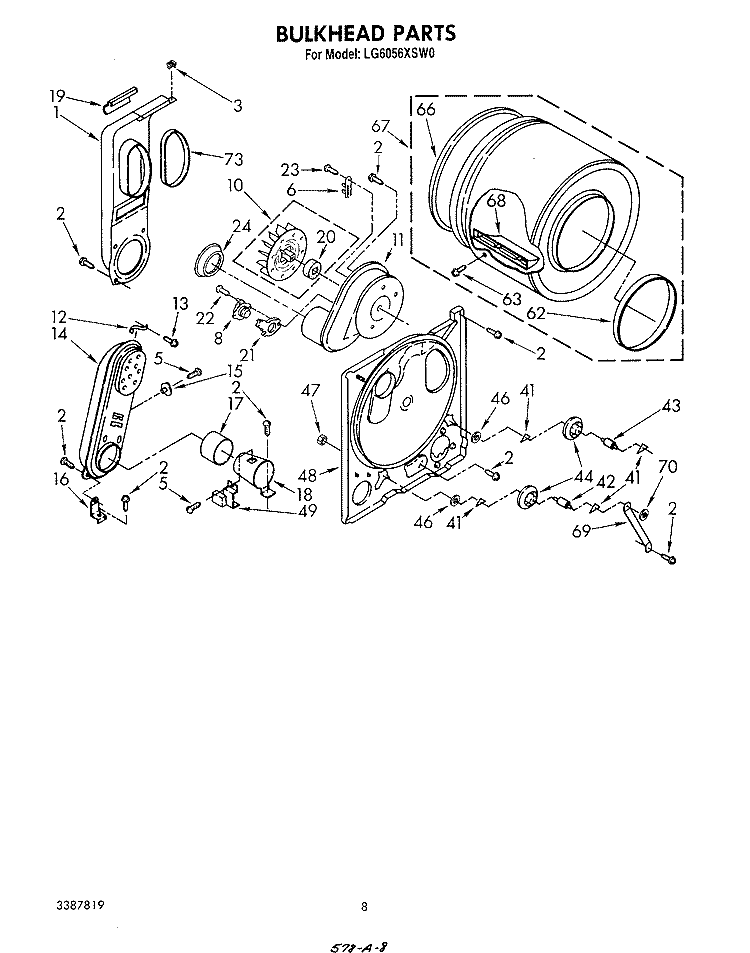 BULKHEAD Diagram and Parts List for LG6056XSW0  Whirlpool Dryer