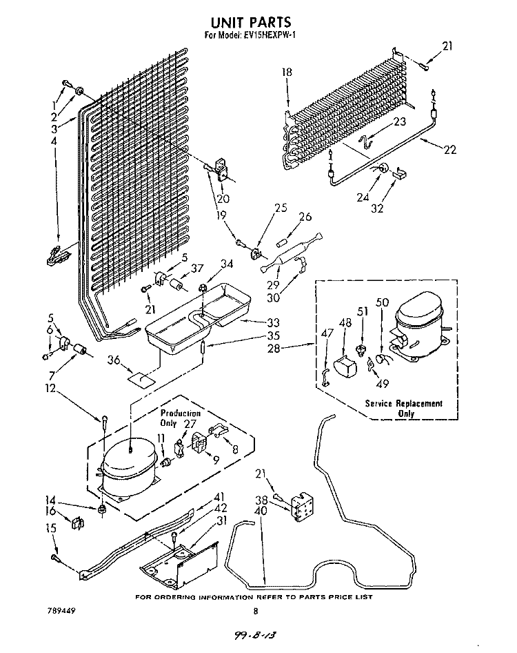 UNIT Diagram and Parts List for EV15HEXPW1  Whirlpool Freezer