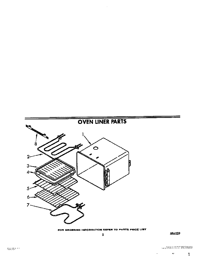 OVEN LINER Diagram and Parts List for RB160PXXW1  Whirlpool Range