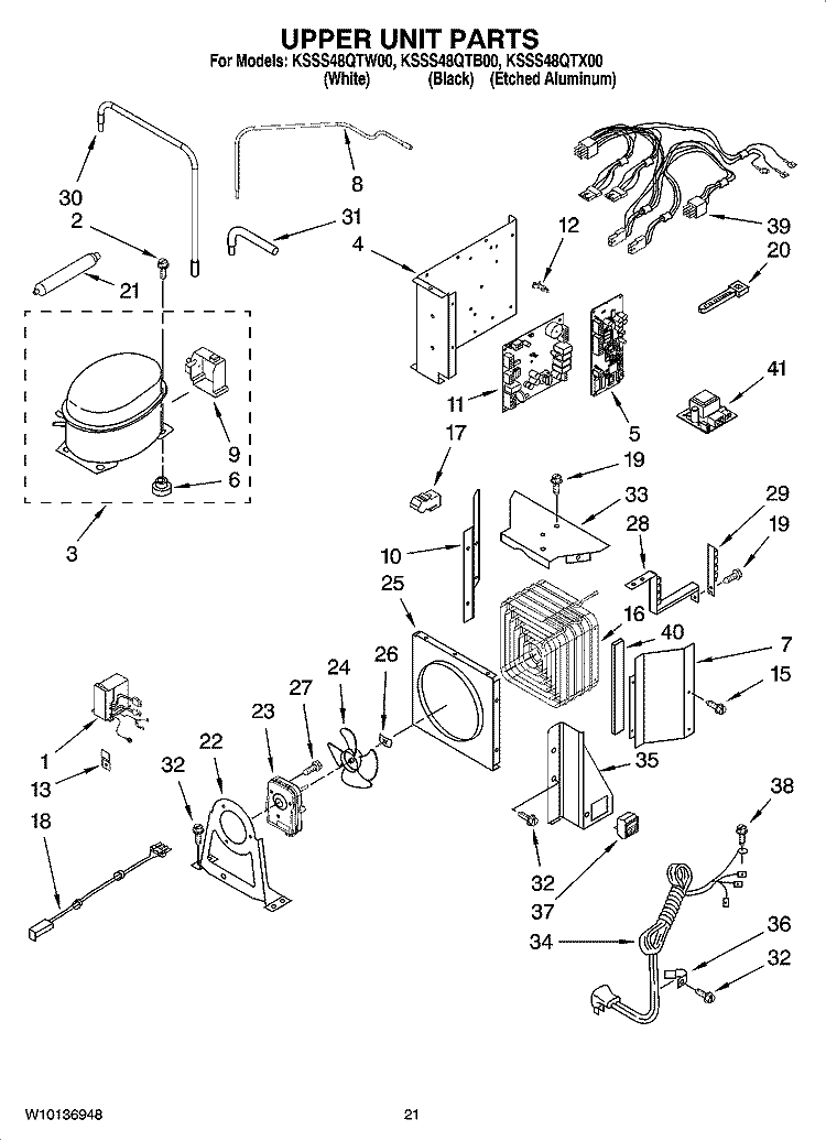 UPPER UNIT PARTS Diagram and Parts List for KSSS48QTX00  KitchenAid Refrigerator