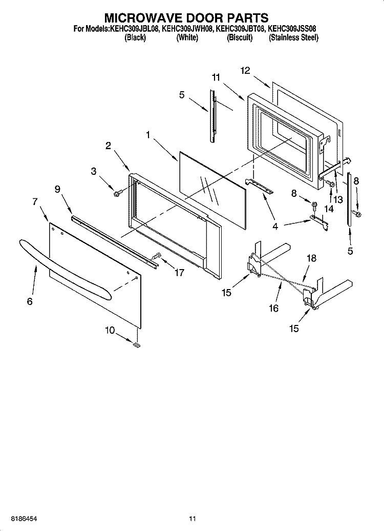 MICROWAVE DOOR PARTS, OPTIONAL PARTS Diagram and Parts List for KEHC309JBT08  KitchenAid Microwave Oven Combo