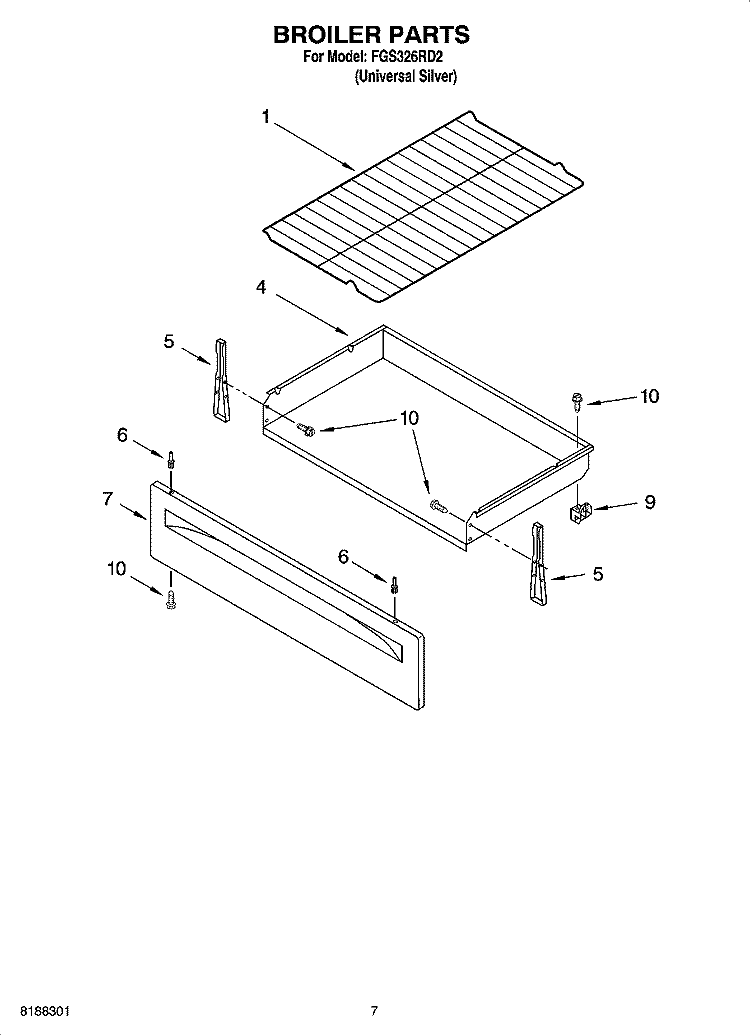 BROILER PARTS Diagram and Parts List for FGS326RD2  Roper Range
