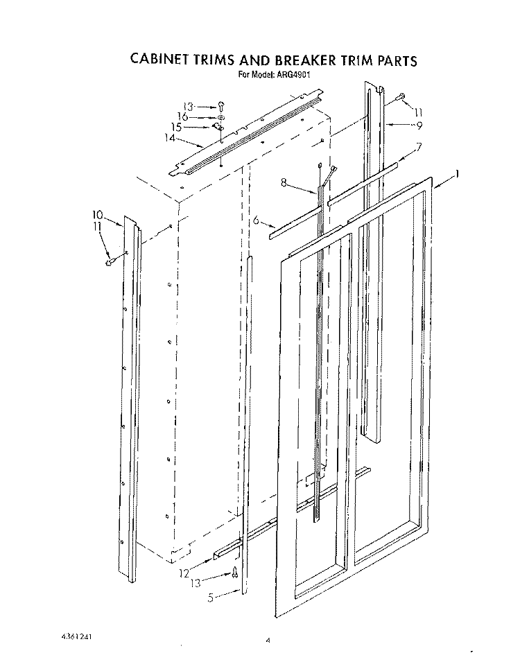 CABINET TRIMS AND BREAKER TRIM Diagram and Parts List for ARG4901  Whirlpool Refrigerator