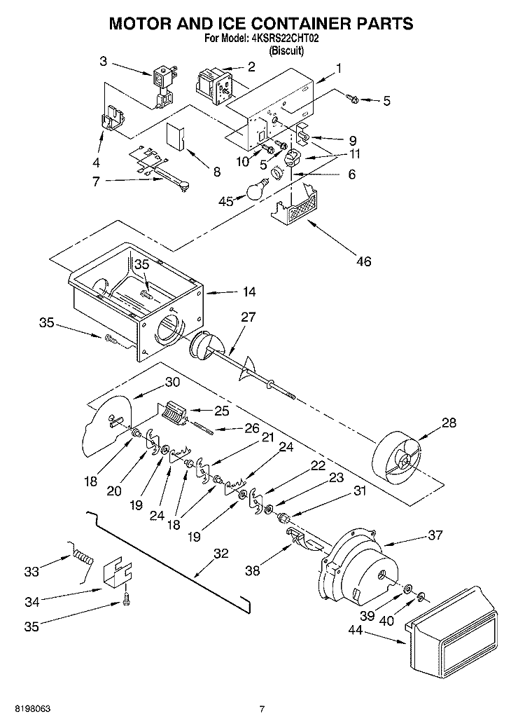 MOTOR AND ICE CONTAINER Diagram and Parts List for 4KSRS22CHT02  KitchenAid Refrigerator
