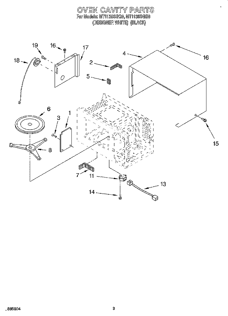 OVEN CAVITY Diagram and Parts List for MT1135SGB0  Whirlpool Microwave