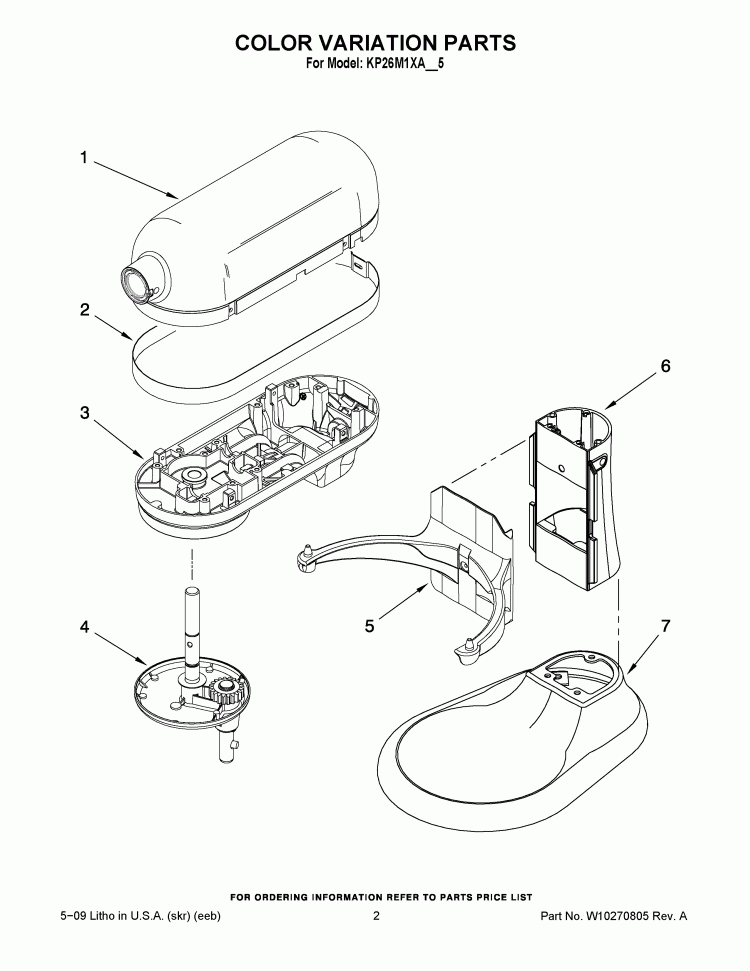 COLOR VARIATION PARTS Diagram and Parts List for KP26M1XACS5  KitchenAid Mixer