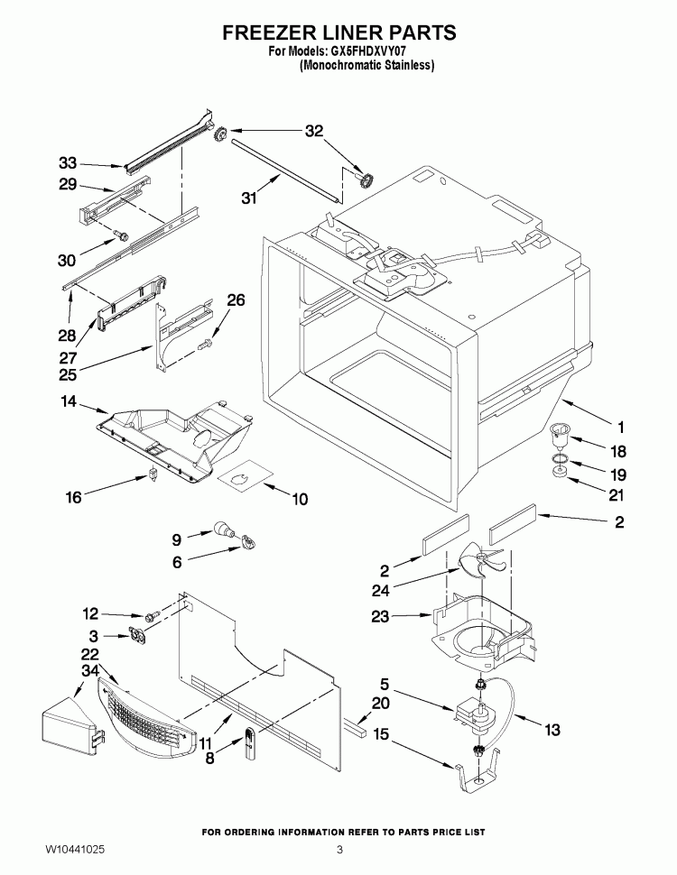 FREEZER LINER PARTS Diagram and Parts List for GX5FHDXVY07  Whirlpool Refrigerator