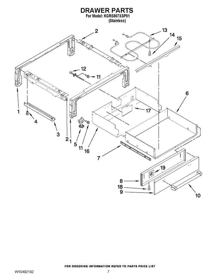 DRAWER PARTS Diagram and Parts List for KGRS807XSP01  KitchenAid Range