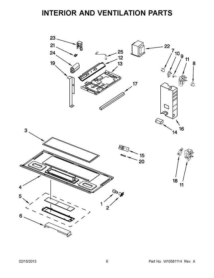 INTERIOR AND VENTILATION PARTS Diagram and Parts List for WMH32517AW1  Whirlpool Microwave