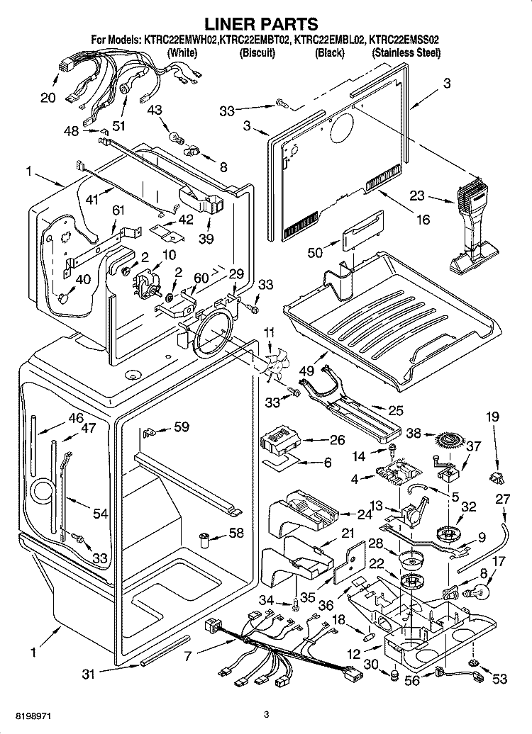 LINER PARTS Diagram and Parts List for KTRC22EMWH02  KitchenAid Refrigerator
