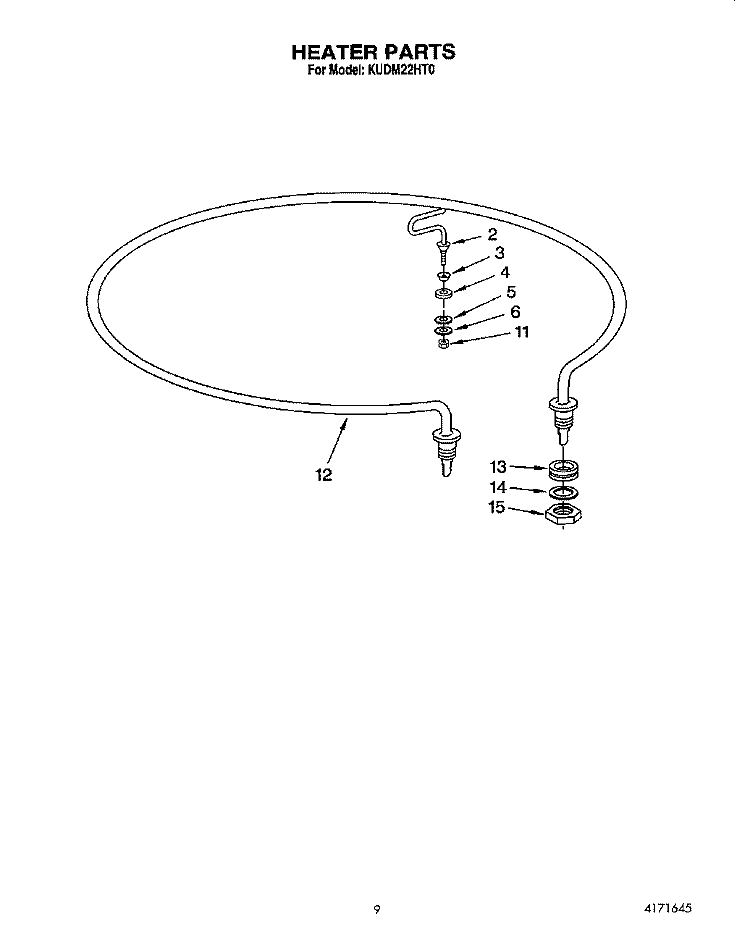 HEATER Diagram and Parts List for KUDM22HT0  KitchenAid Dishwasher
