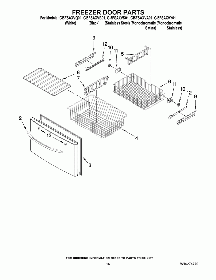 FREEZER DOOR PARTS Diagram and Parts List for GI5FSAXVA01  Whirlpool Refrigerator