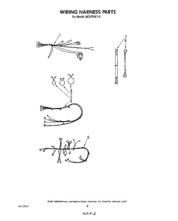 WIRING HARNESS Diagram and Parts List for MC8790XT0  Whirlpool Microwave