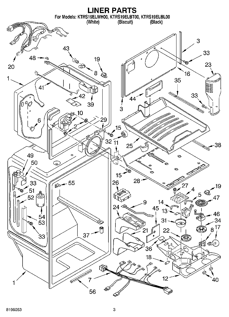 LINER Diagram and Parts List for KTRS19ELBL00  KitchenAid Refrigerator