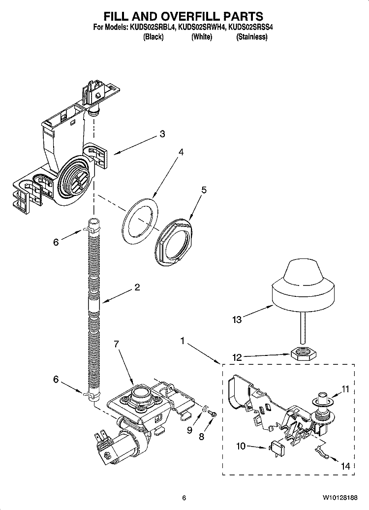 FILL AND OVERFILL PARTS Diagram and Parts List for KUDS02SRBL4  KitchenAid Dishwasher