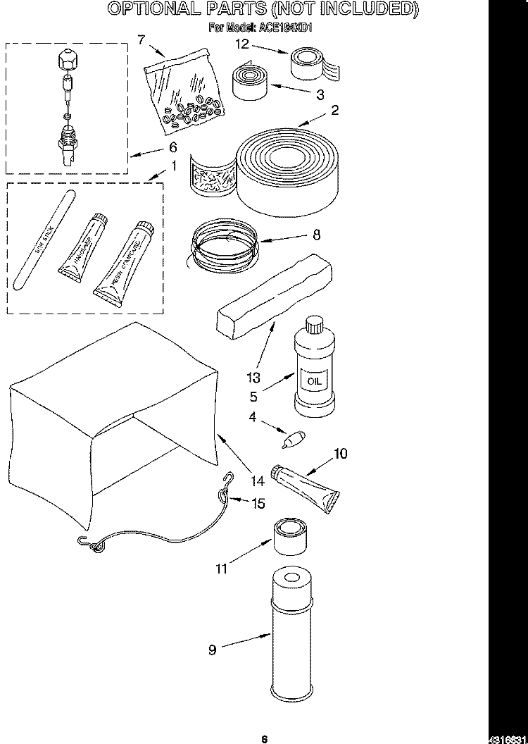 OPTIONAL Diagram and Parts List for ACE184XD1  Whirlpool Air Conditioner