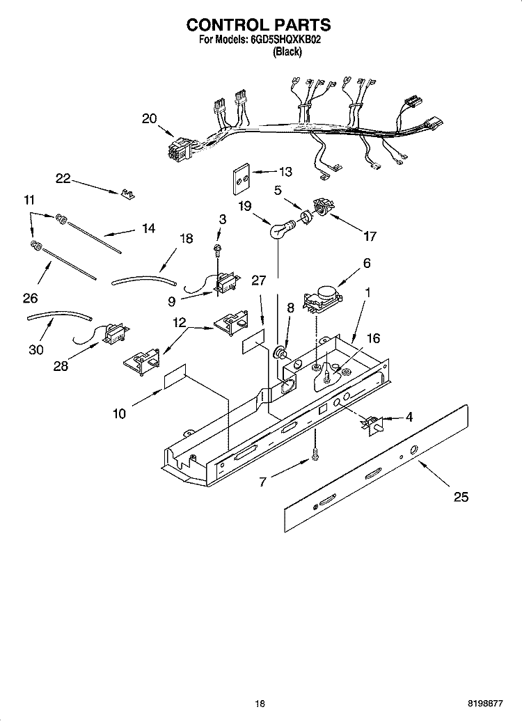 CONTROL PARTS Diagram and Parts List for 6GD5SHQXKB02  Whirlpool Refrigerator