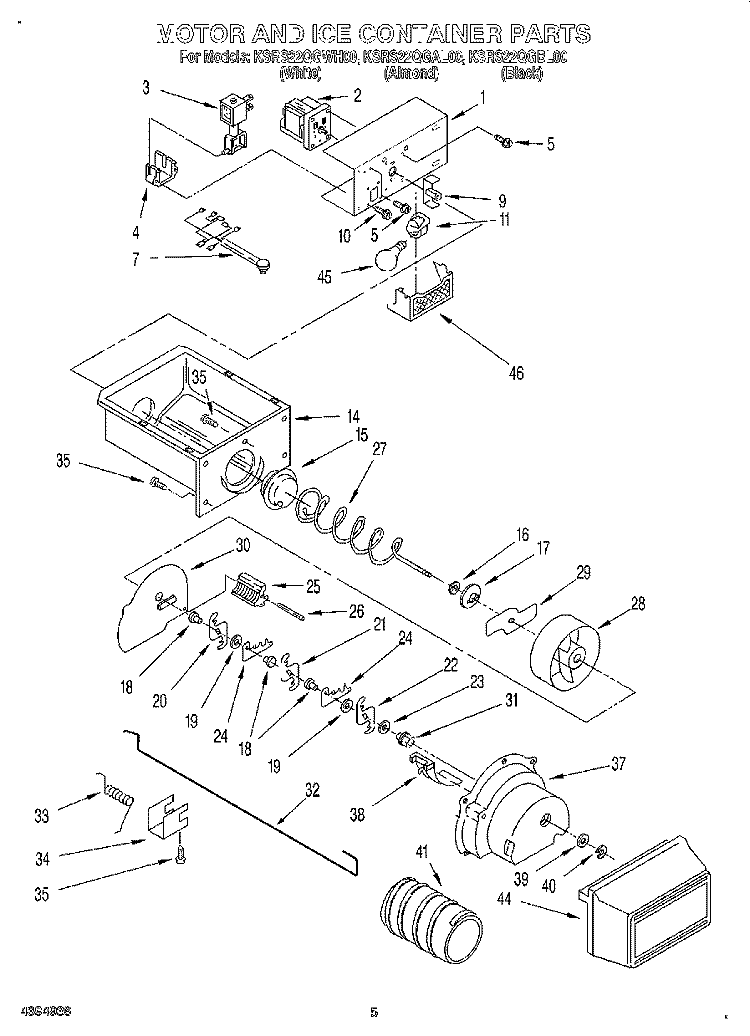 MOTOR AND ICE CONTAINER Diagram and Parts List for KSRS22QGBL00  KitchenAid Refrigerator