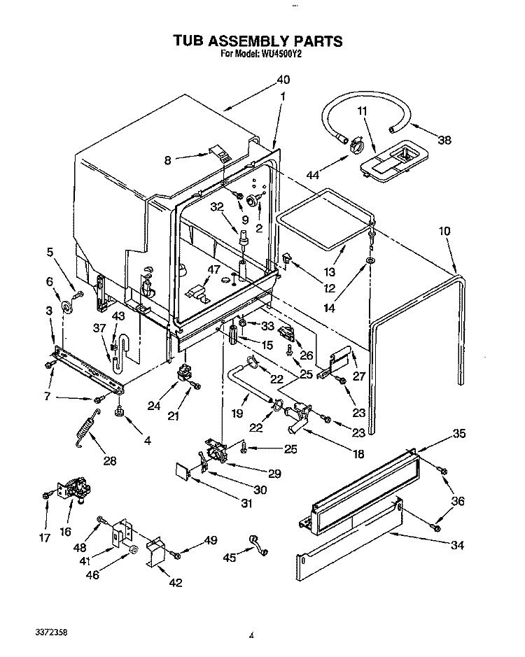 TUB ASSEMBLY, LIT/OPTIONAL Diagram and Parts List for WU4500Y2  Roper Dishwasher
