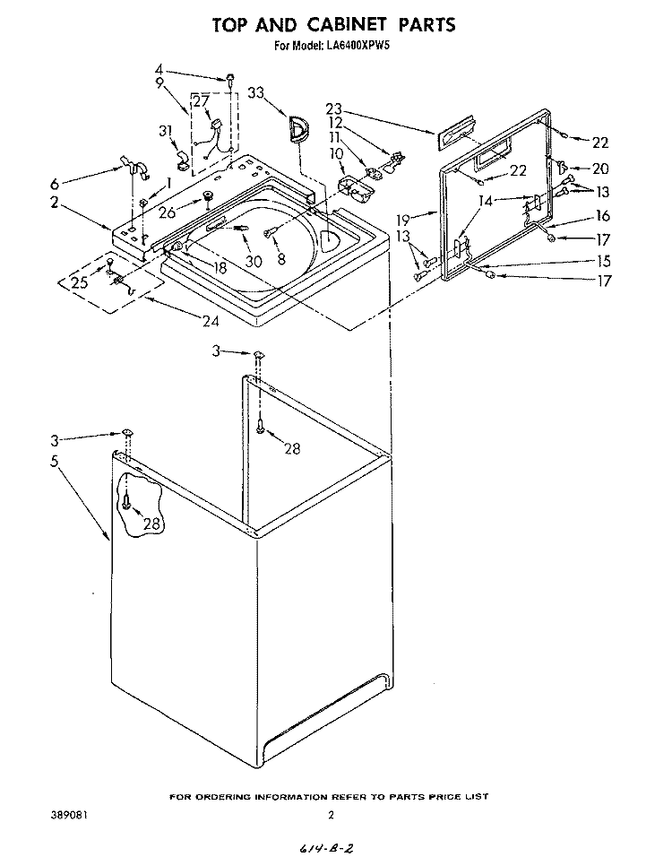 TOP AND CABINET , LITERATURE AND OPTIONAL Diagram and Parts List for LA6400XPW5  Whirlpool Washer
