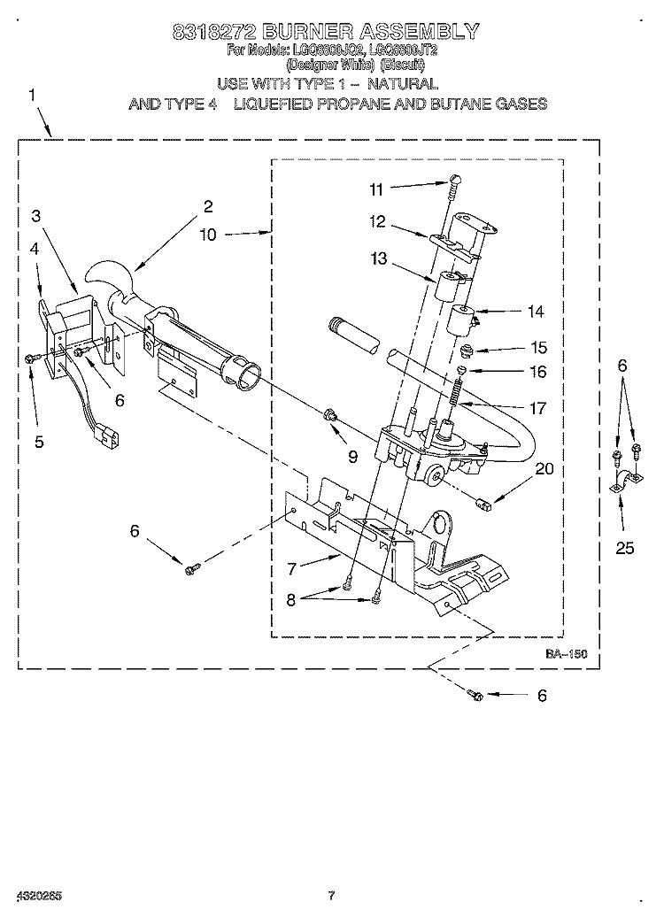 8318272 BURNER ASSEMBLY Diagram and Parts List for LGQ8800JT2  Whirlpool Dryer