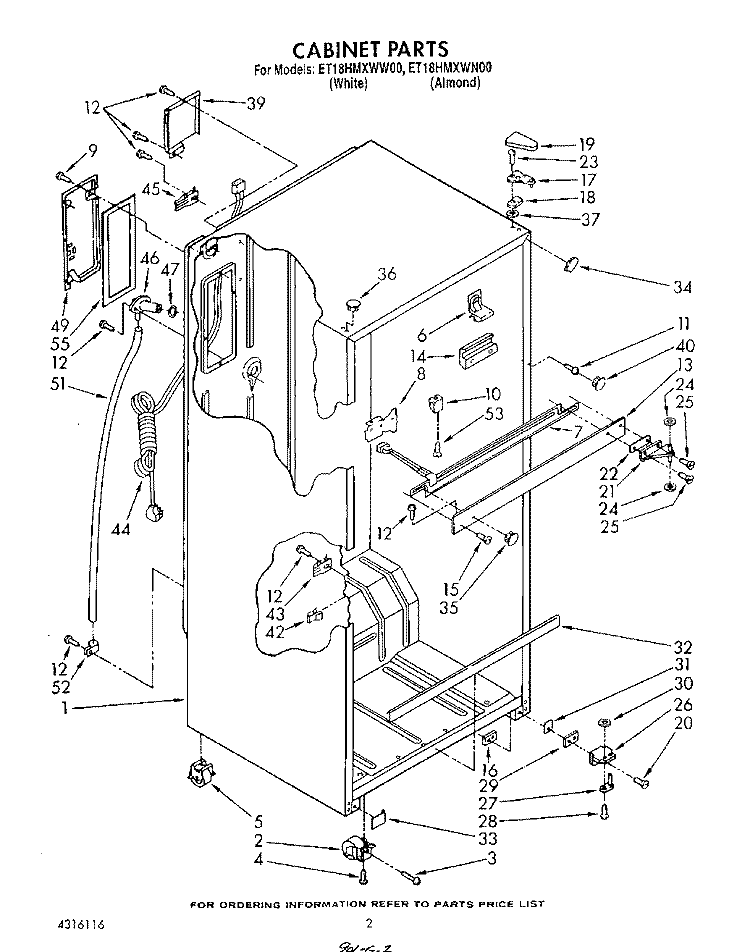 CABINET Diagram and Parts List for ET18HMXWN00  Whirlpool Refrigerator