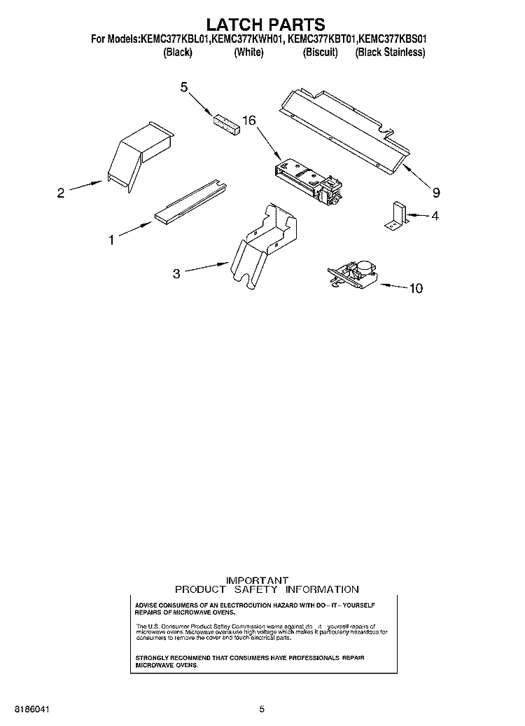 LATCH PARTS Diagram and Parts List for KEMC377KWH01  KitchenAid Microwave Oven Combo