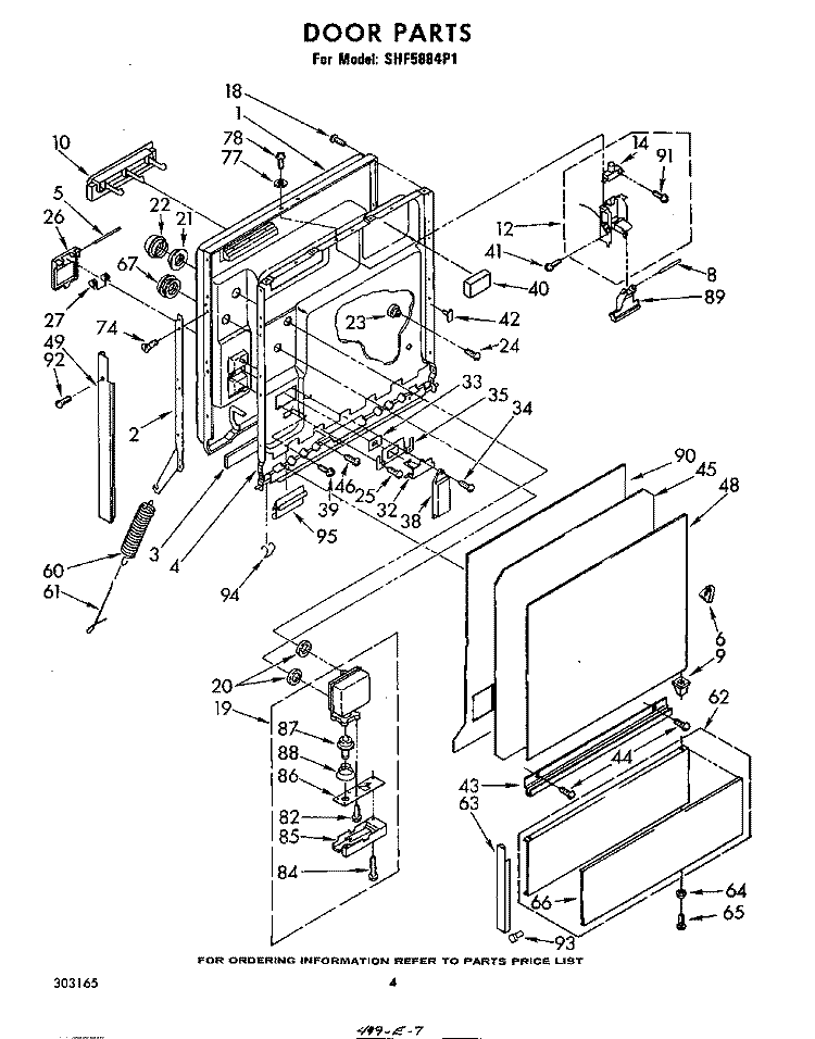 DOOR Diagram and Parts List for SHF5884P1  Whirlpool Dishwasher