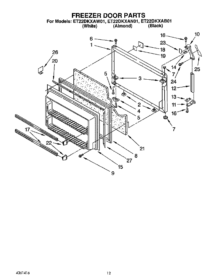 FREEZER DOOR Diagram and Parts List for ET22DKXAB01  Whirlpool Refrigerator