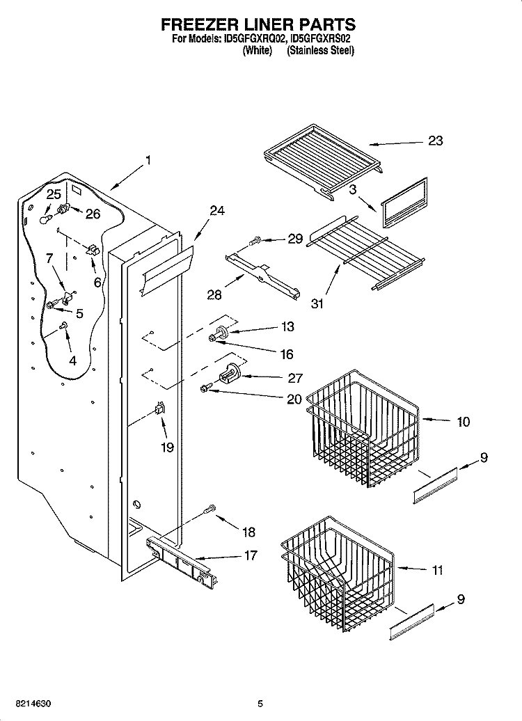 FREEZER LINER PARTS Diagram and Parts List for ID5GFGXRQ02  Whirlpool Refrigerator