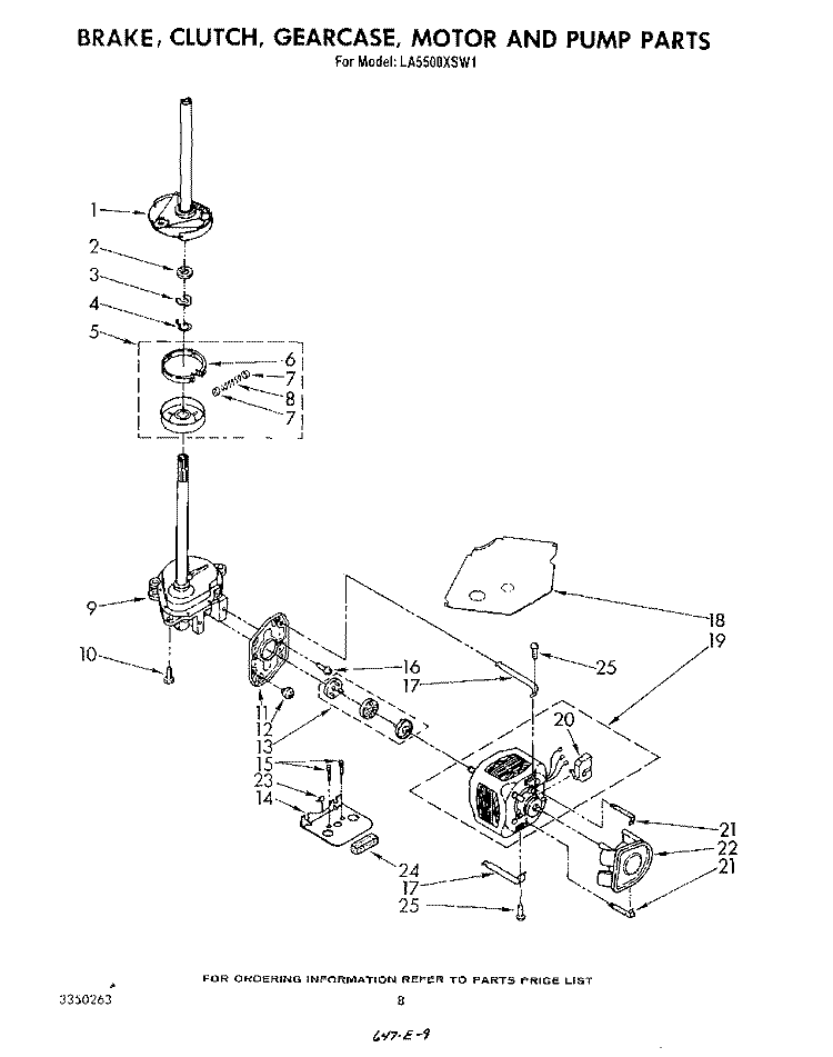 BRAKE, CLUTCH, GEARCASE, MOTOR AND PUMP Diagram and Parts List for LA5500XSW1  Whirlpool Washer