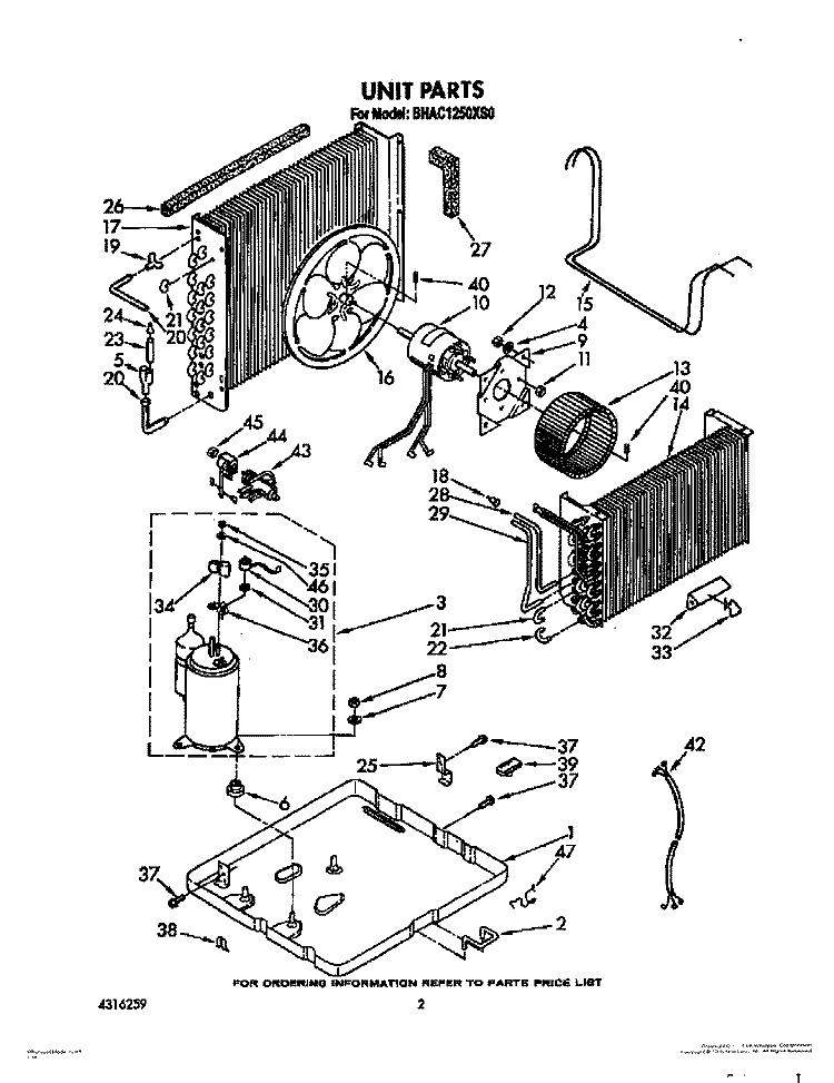 UNIT, LIT/OPTIONAL Diagram and Parts List for BHAC1250XS0  Whirlpool Air Conditioner