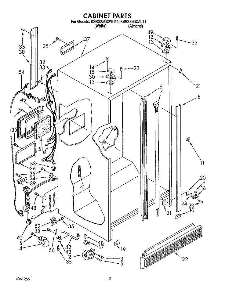 CABINET Diagram and Parts List for KSRS25QXAL11  KitchenAid Refrigerator