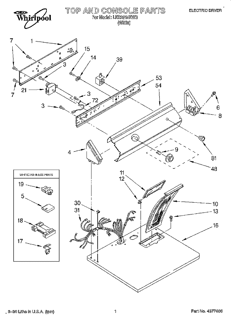 SECTION Diagram and Parts List for LER2614EW0  Whirlpool Dryer