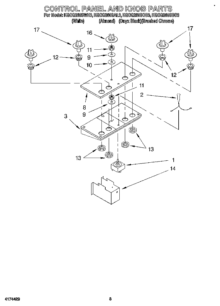 CONTROL PANEL AND KNOB Diagram and Parts List for KGCG260SAL3  KitchenAid Cooktop