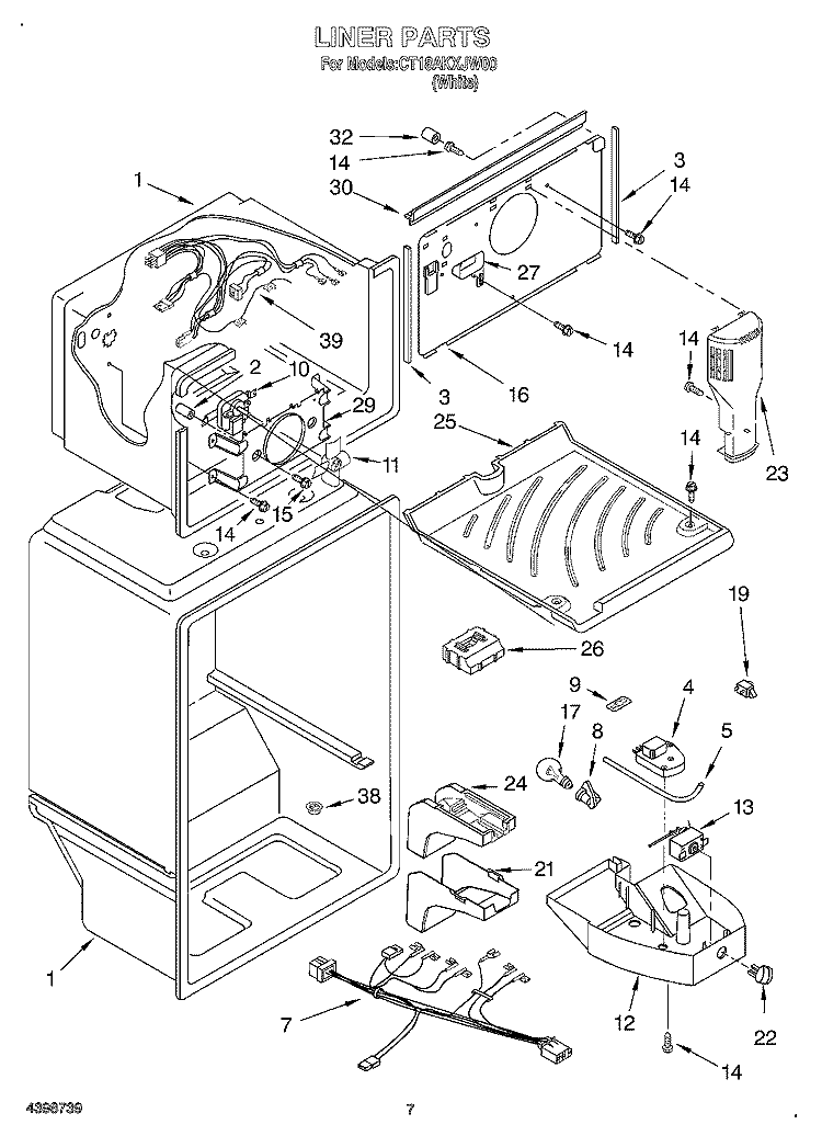 LINER Diagram and Parts List for CT18AKXJW00  Crosley Refrigerator