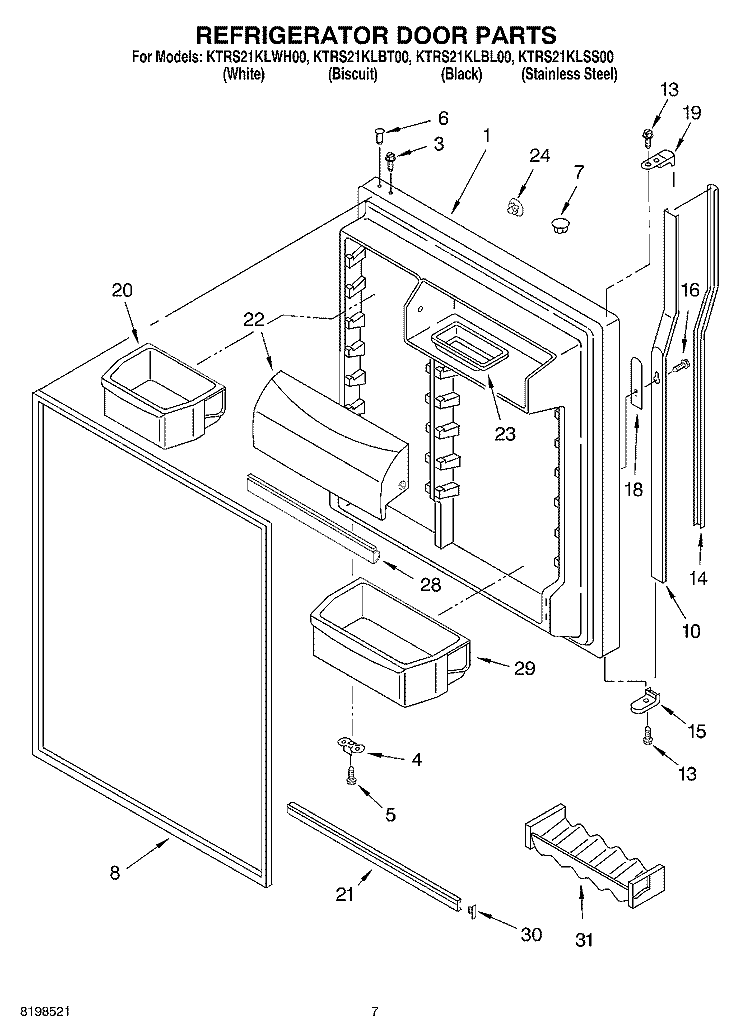 REFRIGERATOR DOOR PARTS Diagram and Parts List for KTRS21KLSS00  KitchenAid Refrigerator