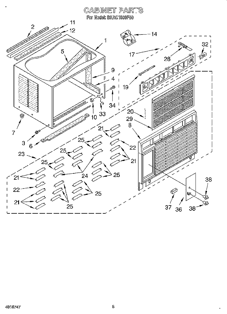 CABINET Diagram and Parts List for BHAC1800FS0  Whirlpool Air Conditioner