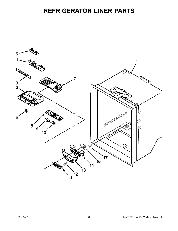 REFRIGERATOR LINER PARTS Diagram and Parts List for KFIS29PBMS00  KitchenAid Refrigerator