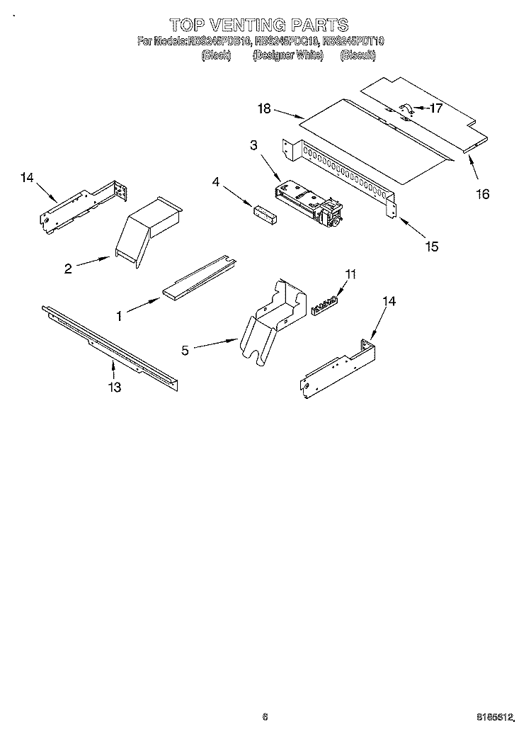TOP VENTING, OPTIONAL Diagram and Parts List for RBS245PDB10  Whirlpool Wall Oven