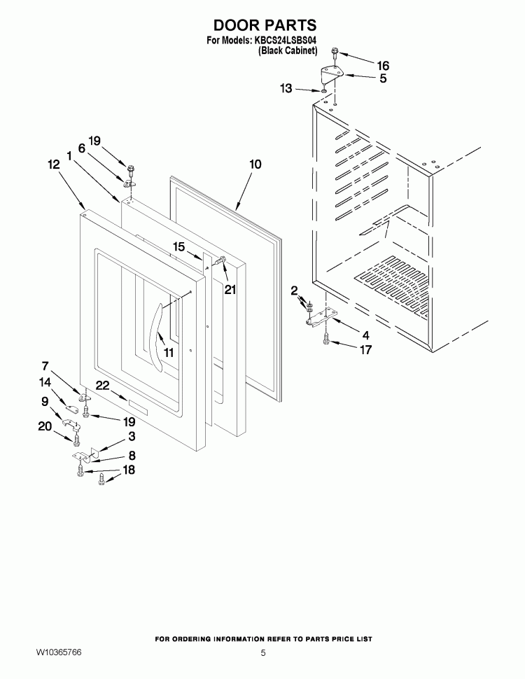 DOOR PARTS Diagram and Parts List for KBCS24LSBS04  KitchenAid Wine and Beverage Cooler