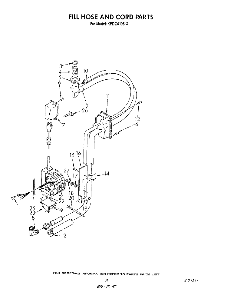 FILL HOSE AND CORD Diagram and Parts List for KPDC601S3  KitchenAid Dishwasher