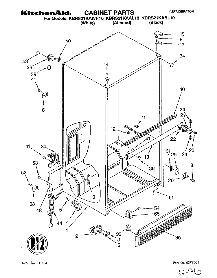 CABINET Diagram and Parts List for KBRS21KABL10  KitchenAid Refrigerator
