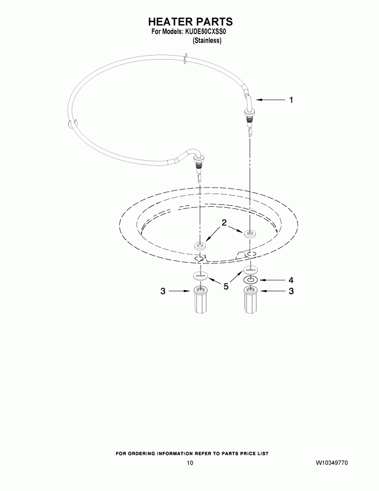 HEATER PARTS Diagram and Parts List for KUDE50CXSS0  KitchenAid Dishwasher