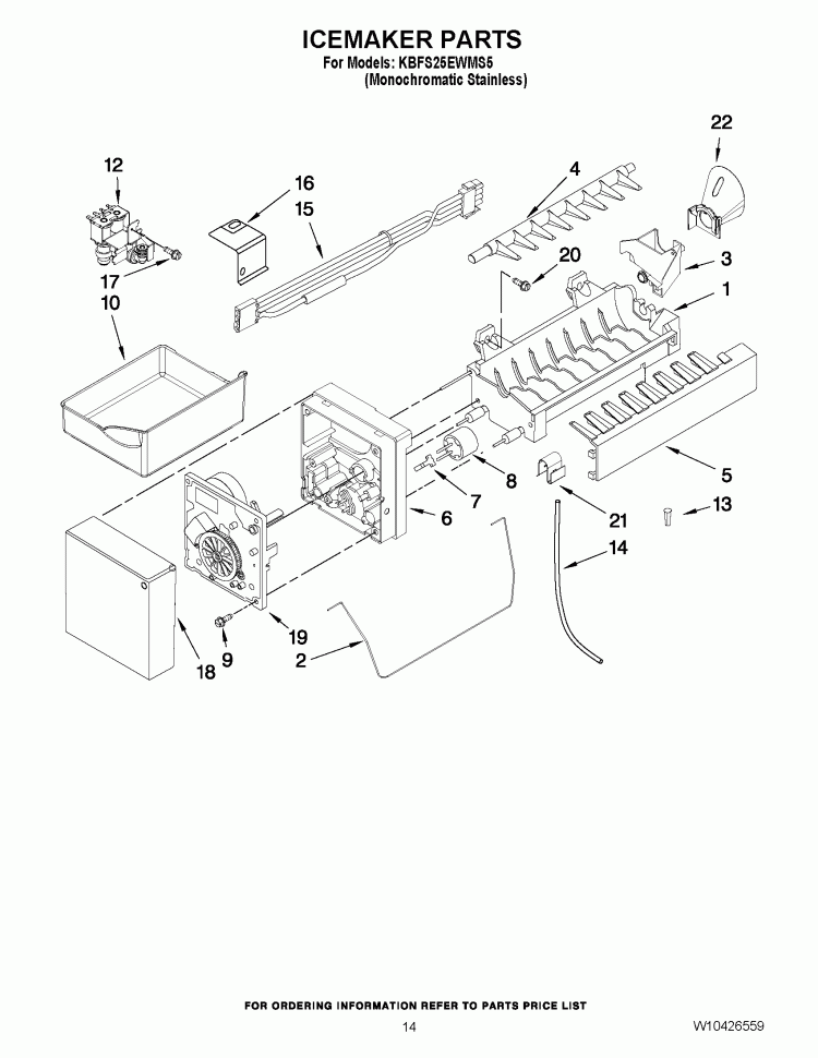ICEMAKER PARTS Diagram and Parts List for KBFS25EWBL2  KitchenAid Refrigerator