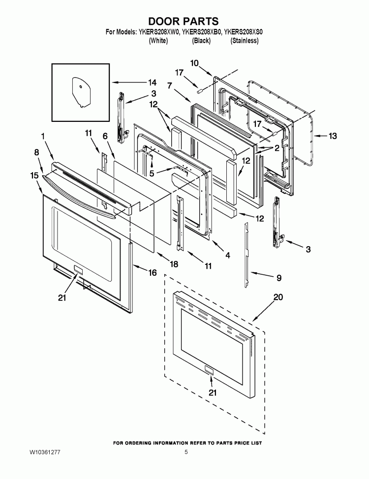 DOOR PARTS Diagram and Parts List for YKERS208XB0  KitchenAid Range
