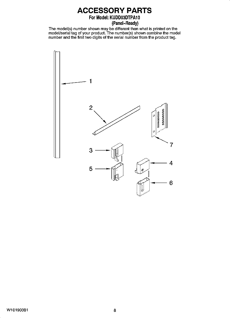 ACCESSORY PARTS Diagram and Parts List for KUDD03DTPA10  KitchenAid Dishwasher