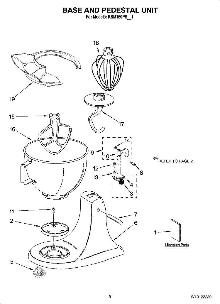 BASE AND PEDESTAL UNIT Diagram and Parts List for KSM150PSGR1  KitchenAid Mixer