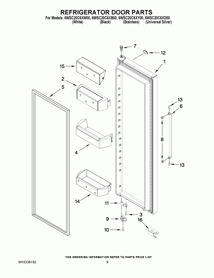 REFRIGERATOR DOOR PARTS Diagram and Parts List for 6WSC20C6XD00  Whirlpool Refrigerator